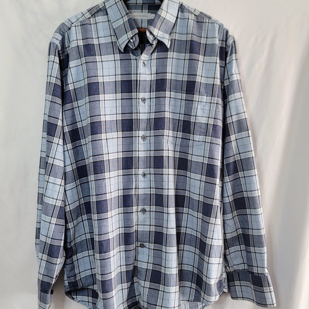 Classic Navy and Light Blue Plaid Men's Shirt
